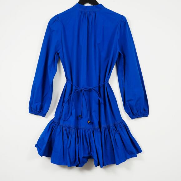 Zara Cobalt Blue Mini Dress Sz S Balloon Sleeves Tiered Ruffle - Picture 2 of 15